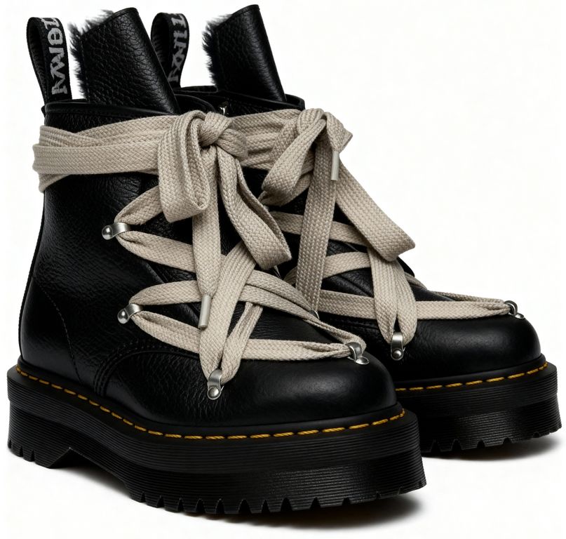 Dr. Martens x Rick Owens Jumbo Pentagram DRKSHDW Black Winter с мехом
