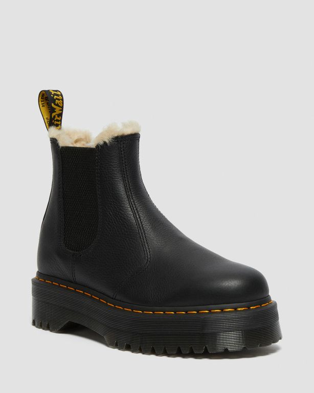 Челси Dr Martens Chelsea Faux Fur-Lined Platform Black на платформе с мехом