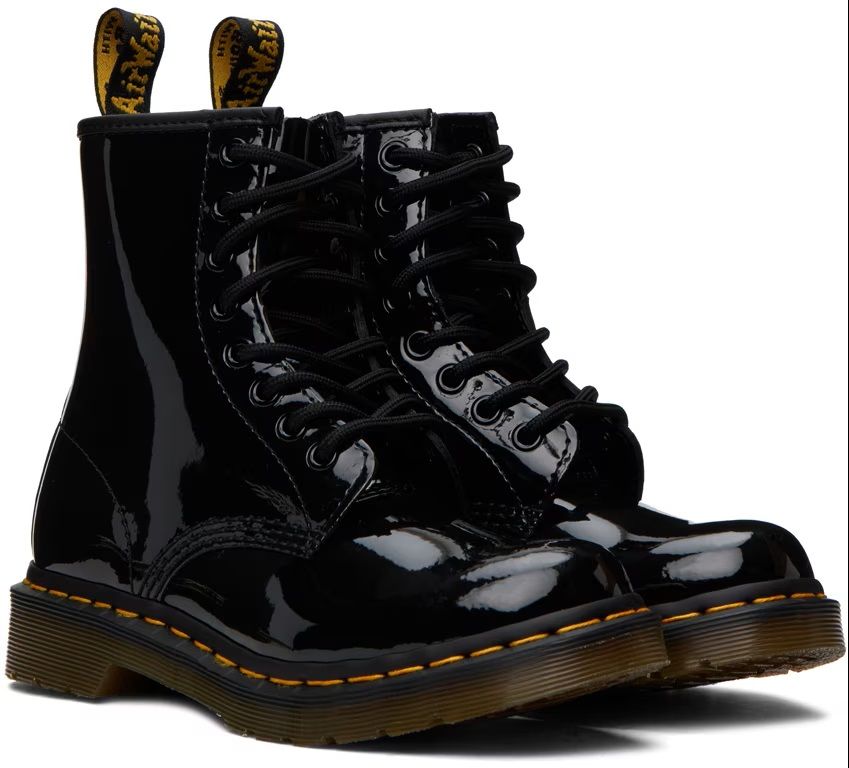 Dr Martens 1460 Black Smooth Double Stitch Leather Fur Boots с мехом