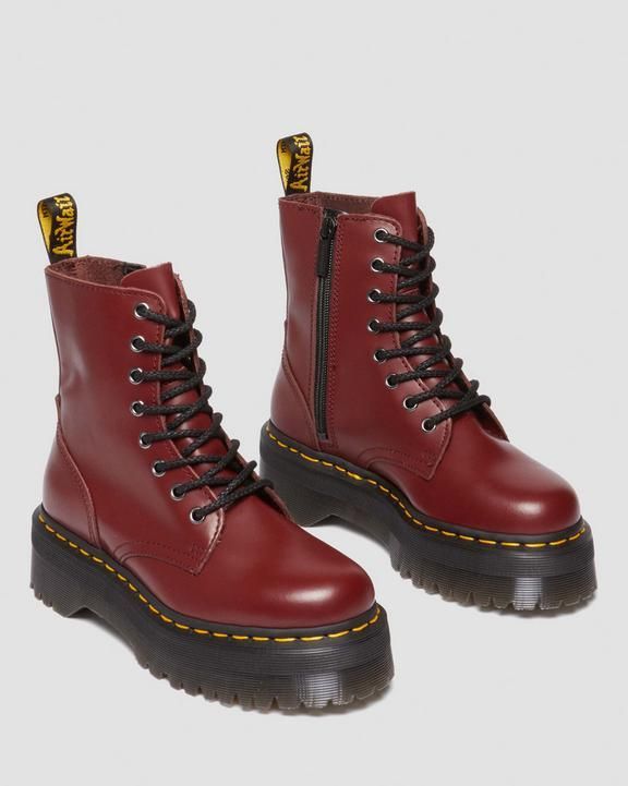 Ботинки Dr Martens 1460 Jadon Smooth Cherry на толстой подошве бордовые