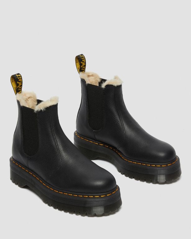 Челси Dr Martens Chelsea Faux Fur-Lined Platform Black на платформе с мехом